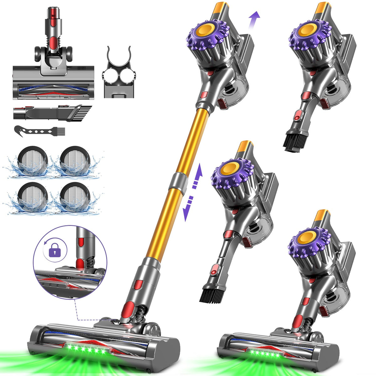 Aspirateur balai sans fil 50000Pa/50min/1,6L, Aspirateur sans fil