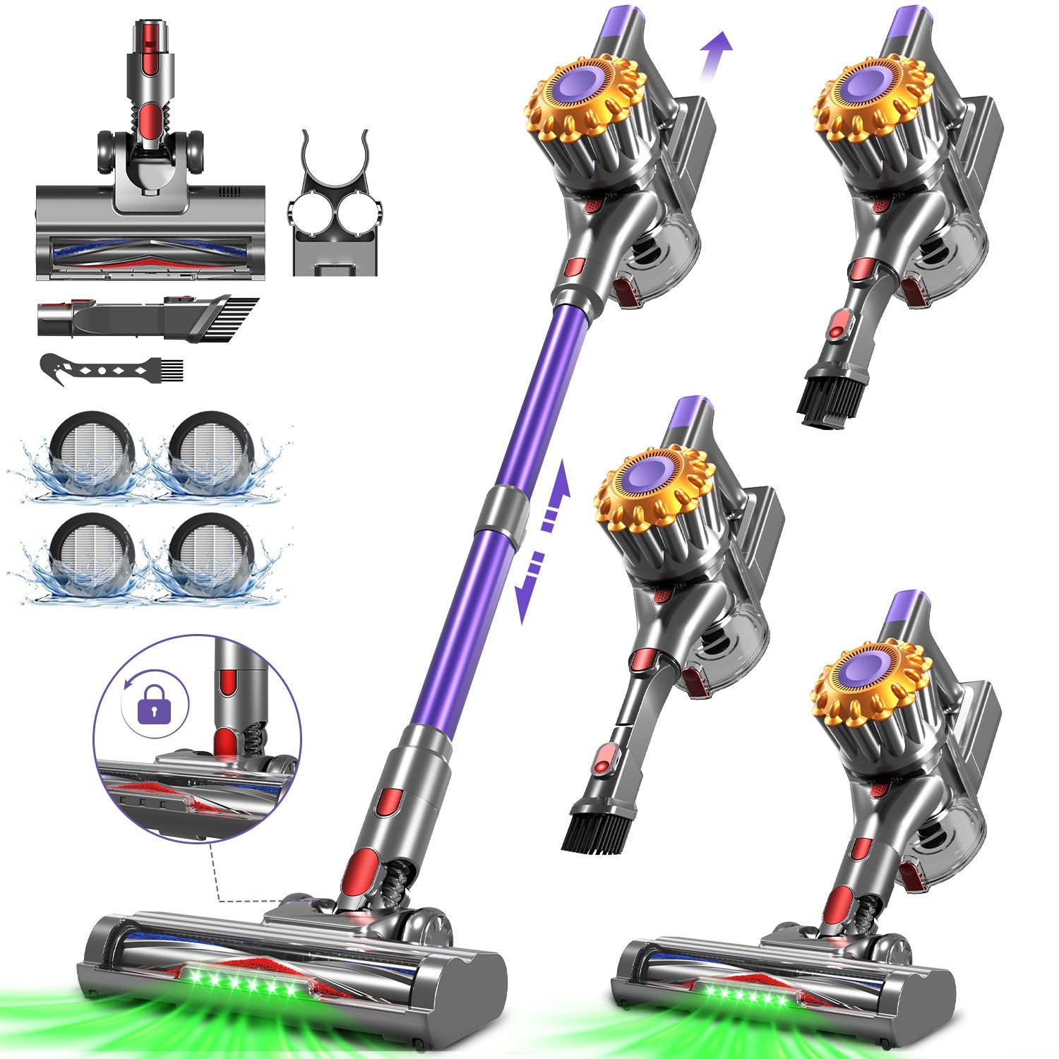 Akku-Hand-und Stielstaubsauger Akku Staubsauger 50000Pa/50min/1,6L,Staubsauger kabellos