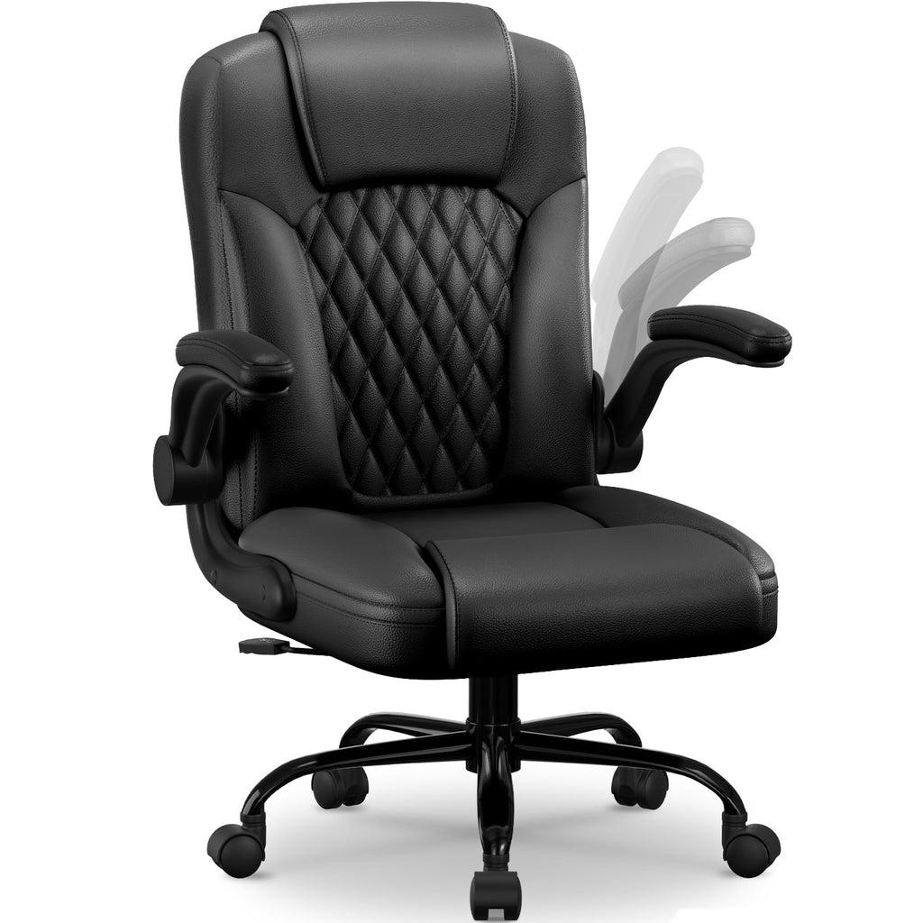 Chaise de bureau ergonomique, en cuir synthétique, accoudoirs rabattables à 90°