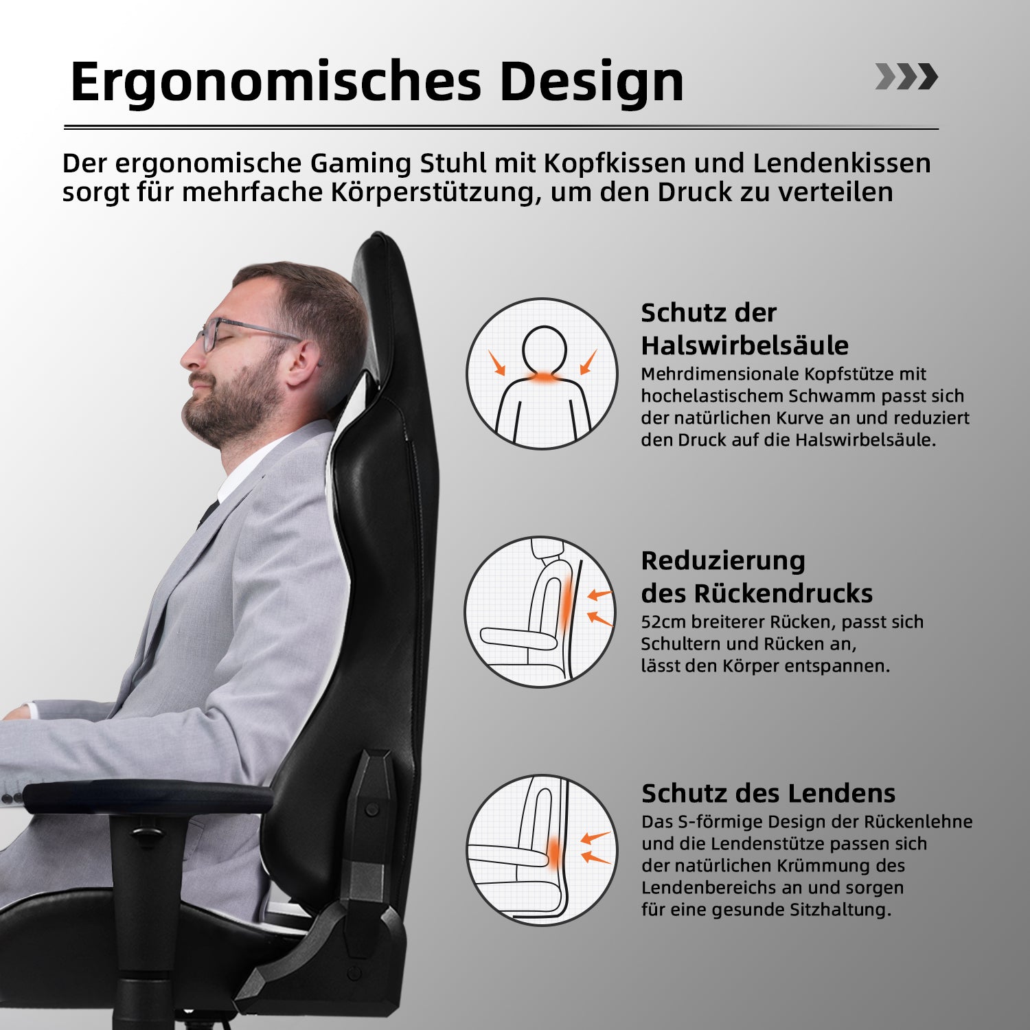 Gaming-Stuhl Ergonomischer Gaming Stuhl mit Gepolstertem Sitz