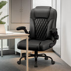Chaise de bureau ergonomique, en cuir synthétique, accoudoirs rabattables à 90°