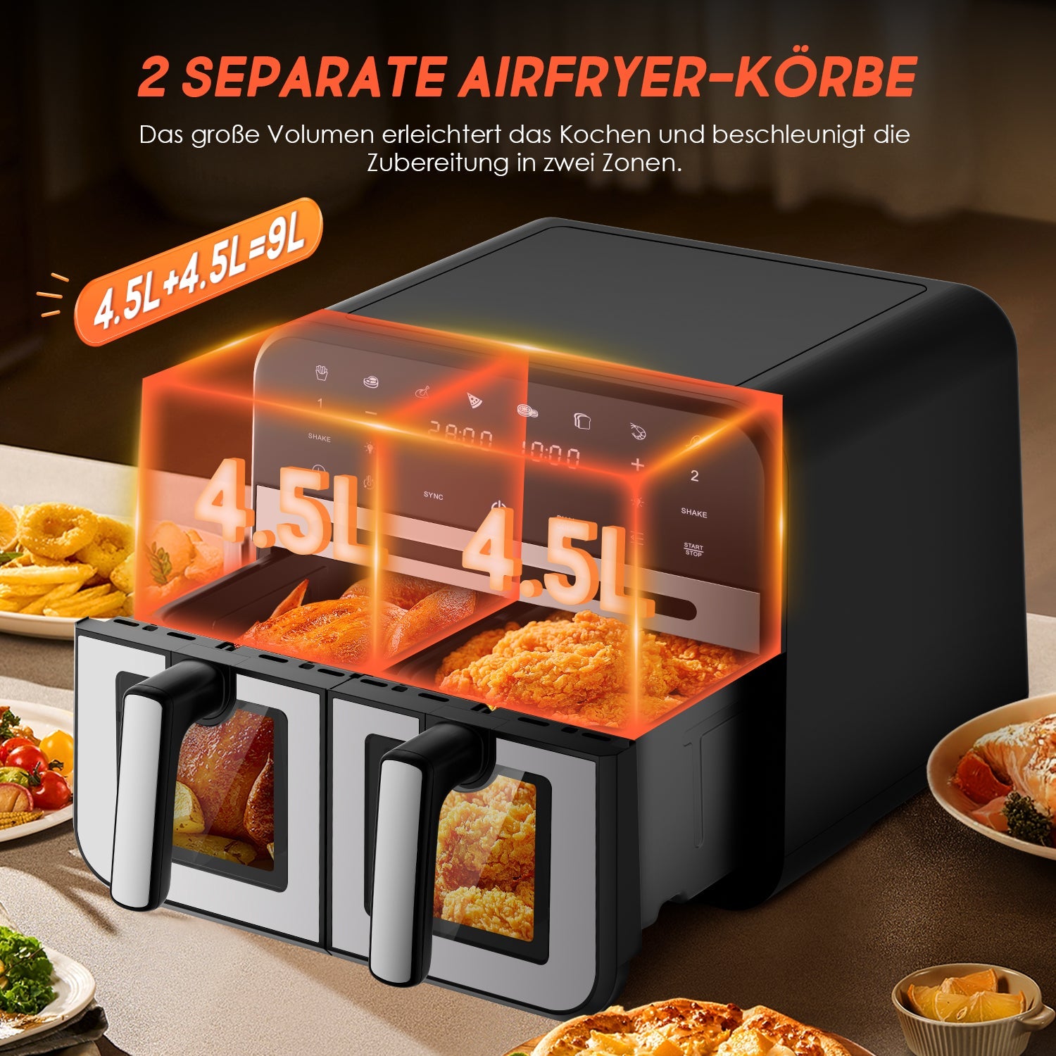 Heißluftfritteuse Geschenk Speisezange und Ölpinsel, 8-in-1, Touchscreen