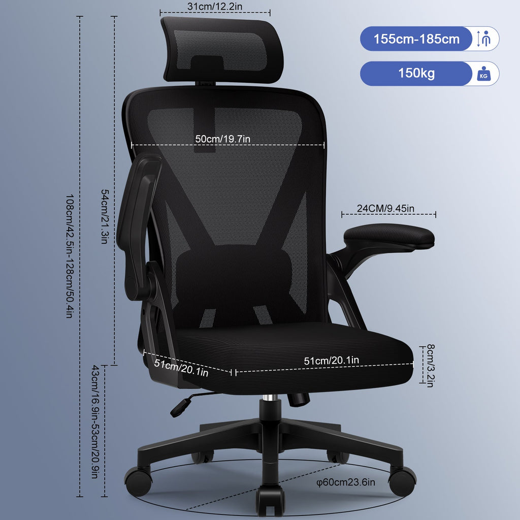 Bürostuhl Ergonomischer Bürostuhl mit klappbaren Armlehnen und Rückenlehnen