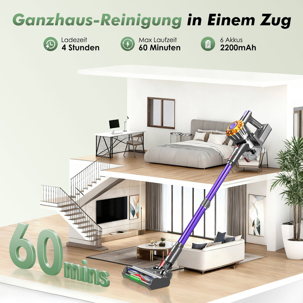 Akku-Hand-und Stielstaubsauger Akku Staubsauger 50000Pa/50min/1,6L,Staubsauger kabellos