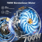 Akku-Hand-und Stielstaubsauger Akku Staubsauger, 80000Pa/700W/70Min/1.8L Kabelloser Staubsauger