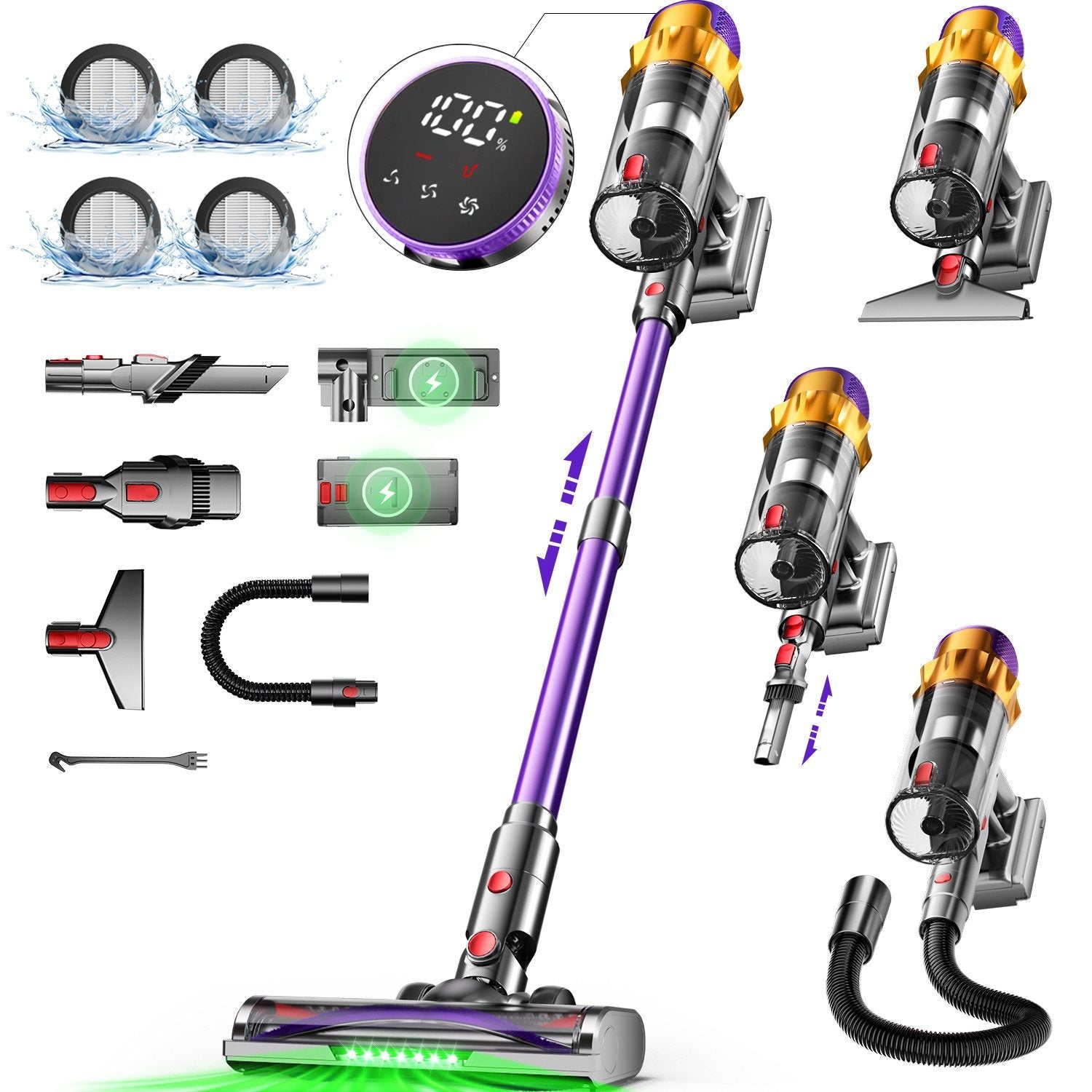 Akku-Hand-und Stielstaubsauger Akku Staubsauger, 80000Pa/700W/70Min/1.8L Kabelloser Staubsauger