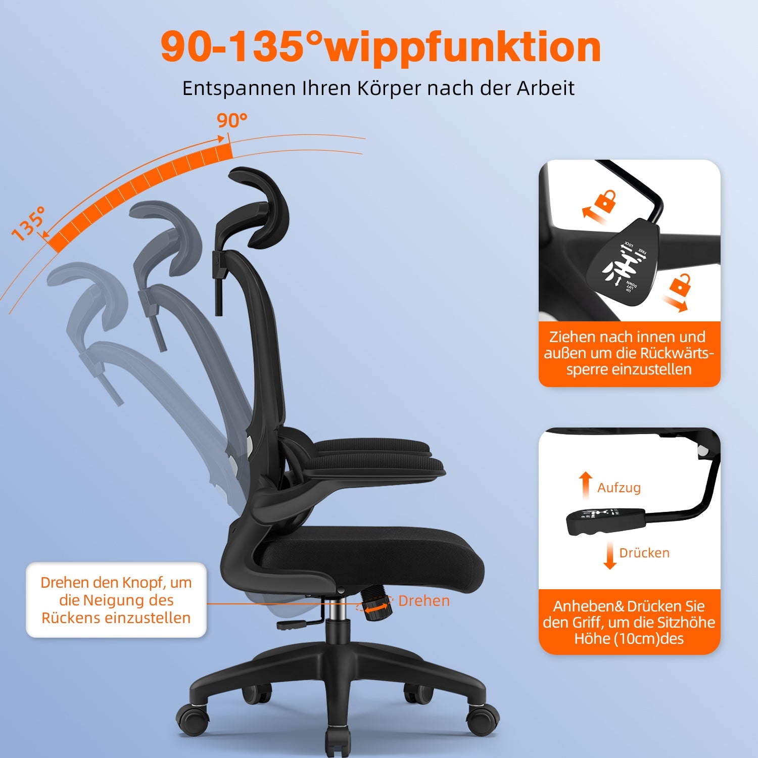 Bürostuhl Bürostuhl, Schreibtischstuhl Ergonomisch mit Klappbaren Armlehnen