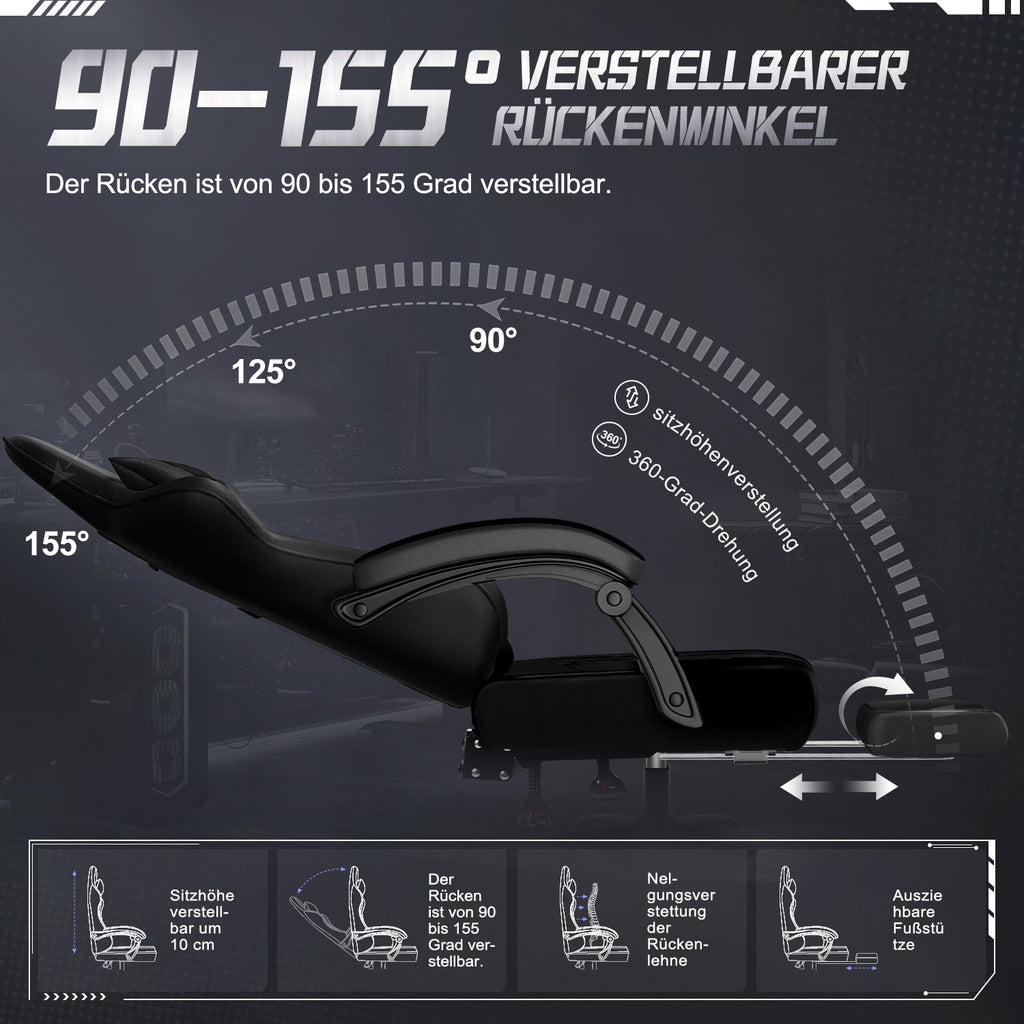 Gaming-Stuhl Gaming Stuhl mit Einteiligen Armlehnen und Ausziehbarem Fußstütze
