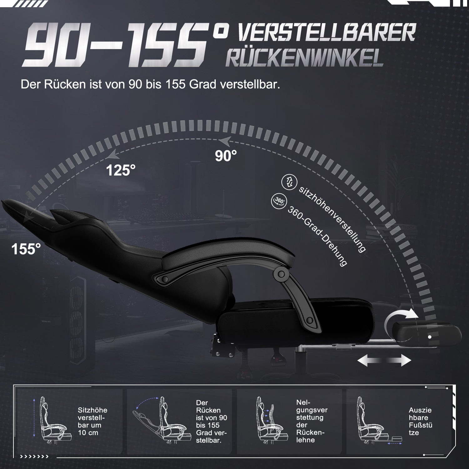 Gaming-Stuhl Gaming Stuhl mit Einteiligen Armlehnen und Ausziehbarem Fußstütze