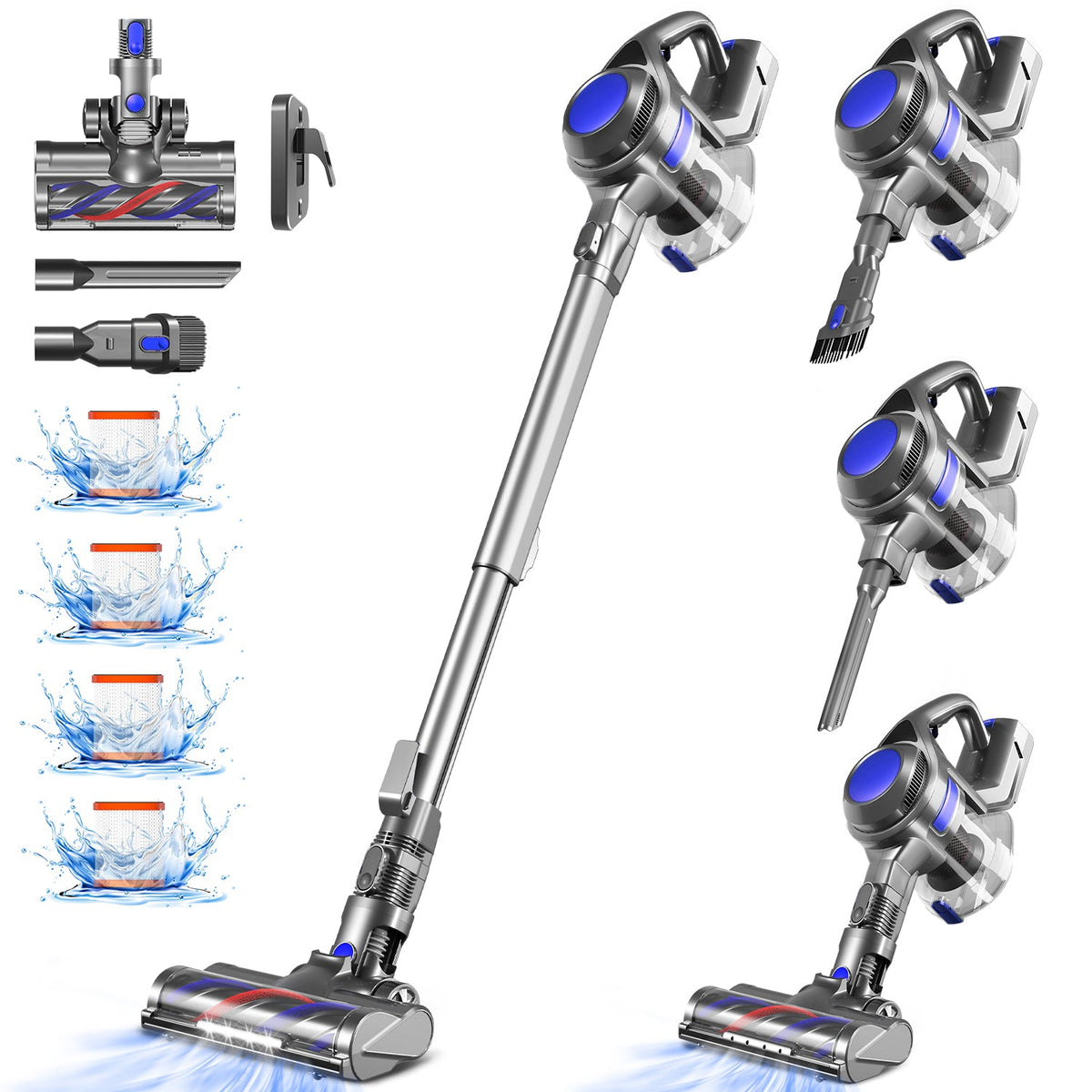 Cordless Handheld and Stick Vacuum Cleaner Cordless Vacuum Cleaner, Cordless Vacuum 37000Pa/50Min/1.6L with 4 HEPA