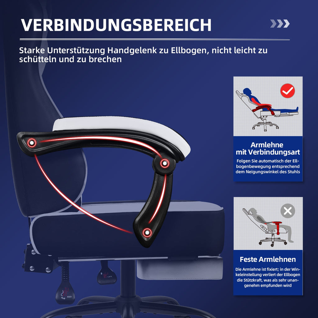 Gaming-Stuhl Gaming Stuhl, Bürostuhl Ergonomisch Wippfunktion bis zu 170°