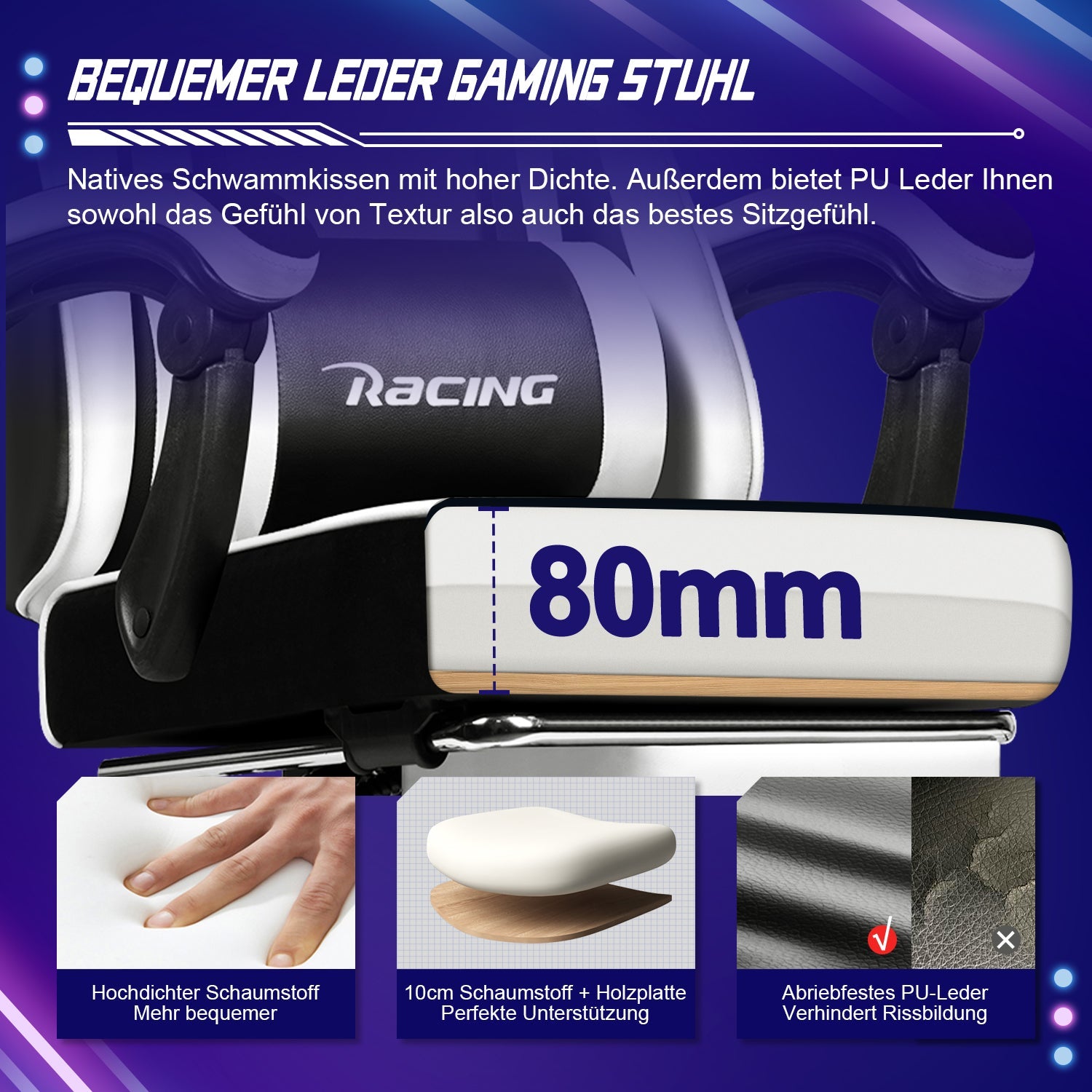 Gaming-Stuhl Gaming Stuhl mit Einteiligen Armlehnen und Ausziehbarem Fußstütze