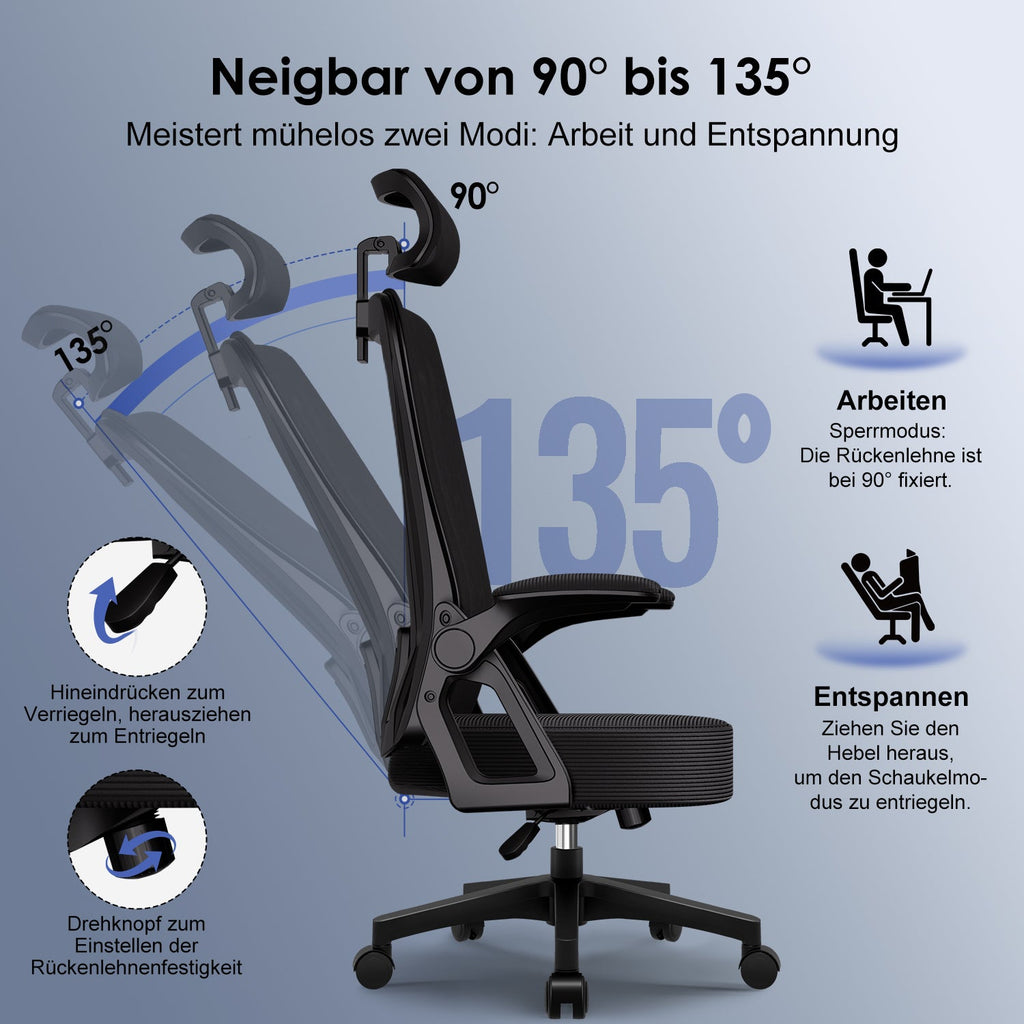 Bürostuhl Ergonomischer Bürostuhl mit klappbaren Armlehnen und Rückenlehnen
