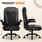 Chaise de bureau ergonomique, en cuir synthétique, accoudoirs rabattables à 90°