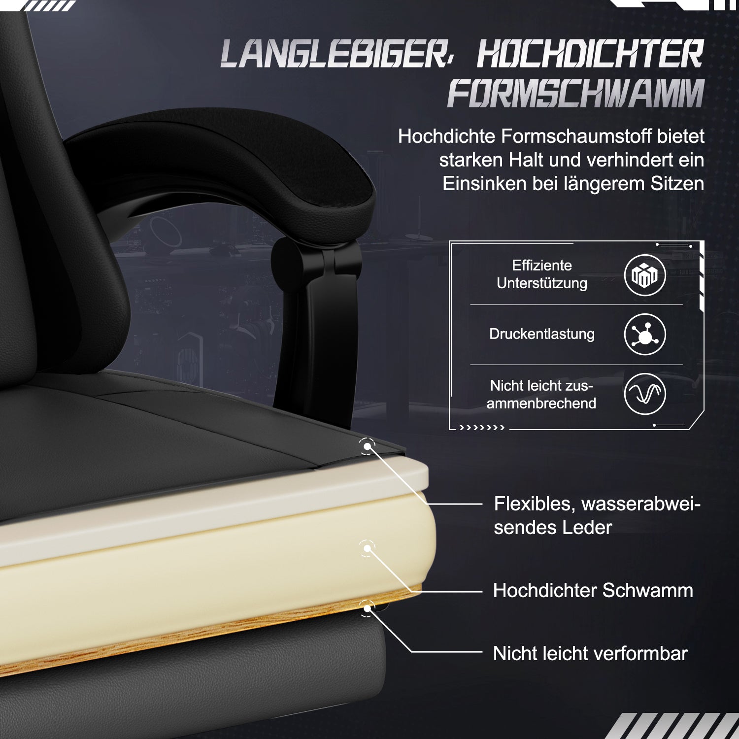 Gaming-Stuhl Gaming Stuhl mit Einteiligen Armlehnen und Ausziehbarem Fußstütze