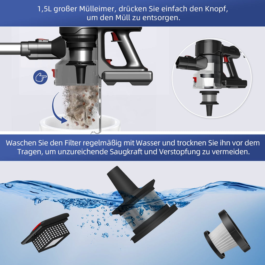 Akku-Hand-und Stielstaubsauger Akku Staubsauger, 55000Pa Kabelloser Staubsauger,Akku-Stielstaubsauger