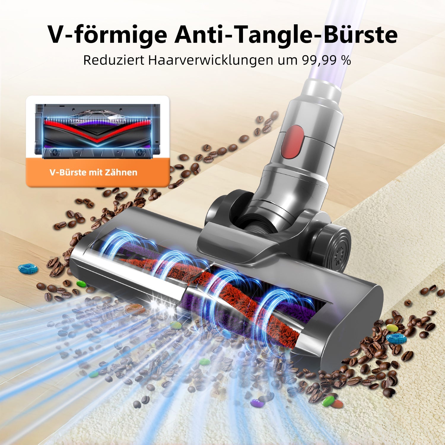 Akku-Hand-und Stielstaubsauger Akku Staubsauger Kabellos 38000Pa/50Min/1.6L HEPA*4