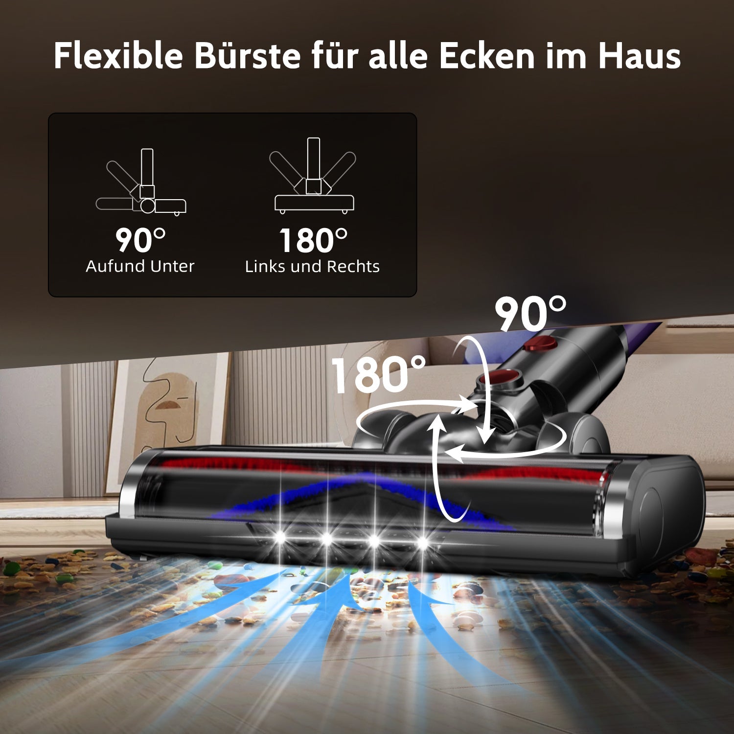 Akku-Hand-und Stielstaubsauger Akku-Staubsauger 80000Pa, 70 Min Laufzeit, 1.8L, leise