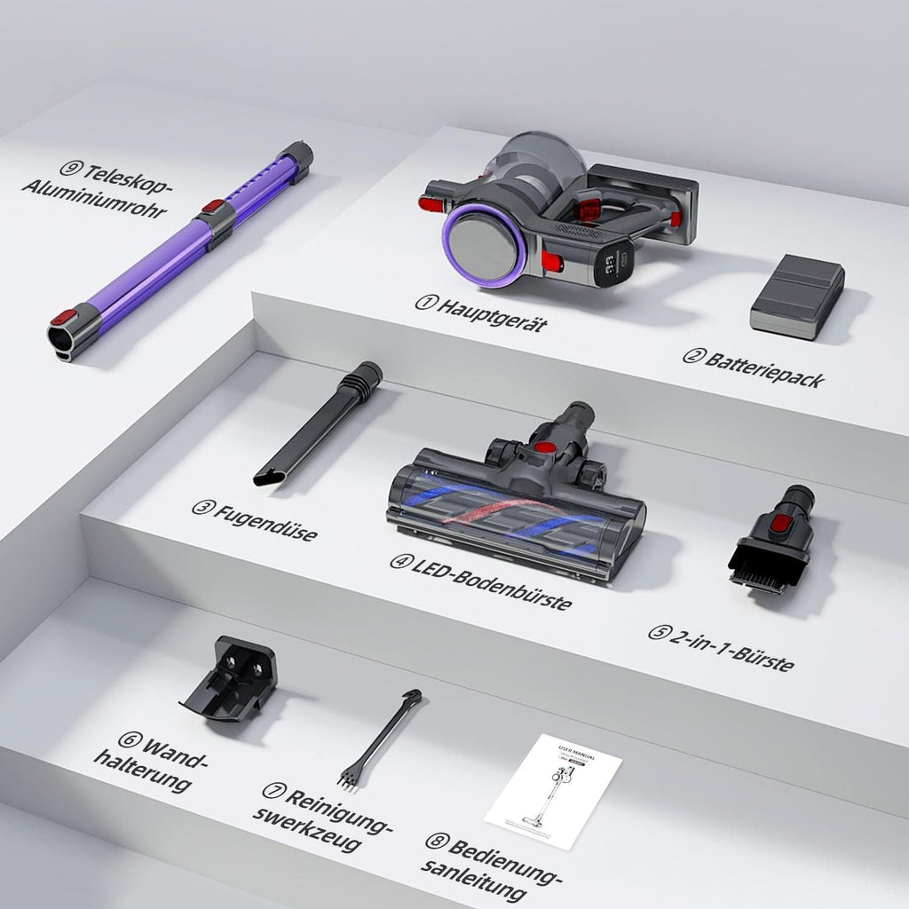 Akku-Hand-und Stielstaubsauger Akku Staubsauger, 55000Pa/550W/50Min/1.6L Kabelloser Staubsauger