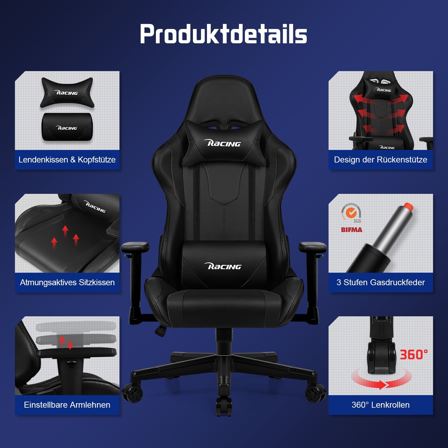 Gaming-Stuhl Gaming Stuhl, Bürostuhl Ergonomisch, Gaming Chair