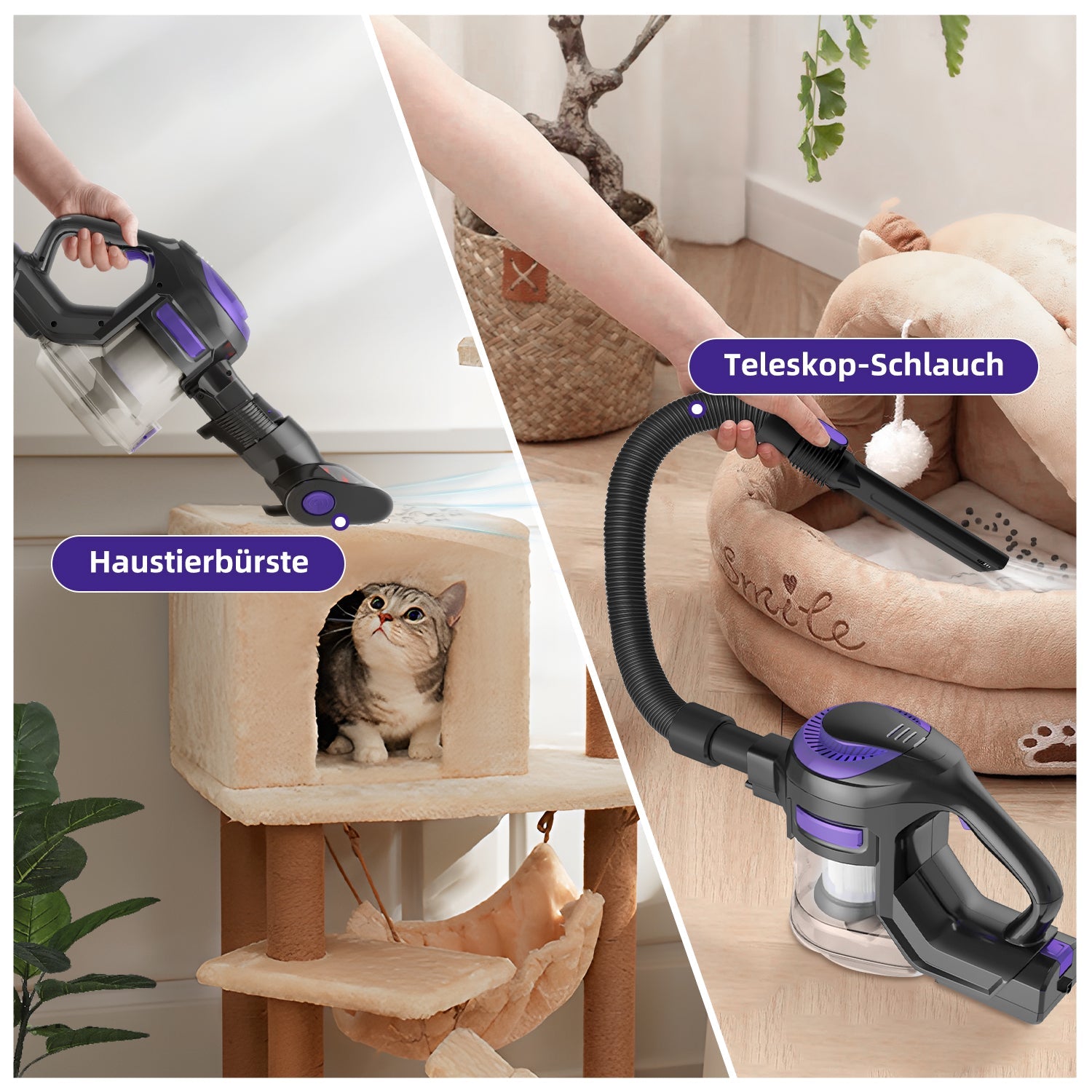 Akku-Hand-und Stielstaubsauger Akku Staubsauger 60000Pa Kabelloser Staubsauger Saugkraft