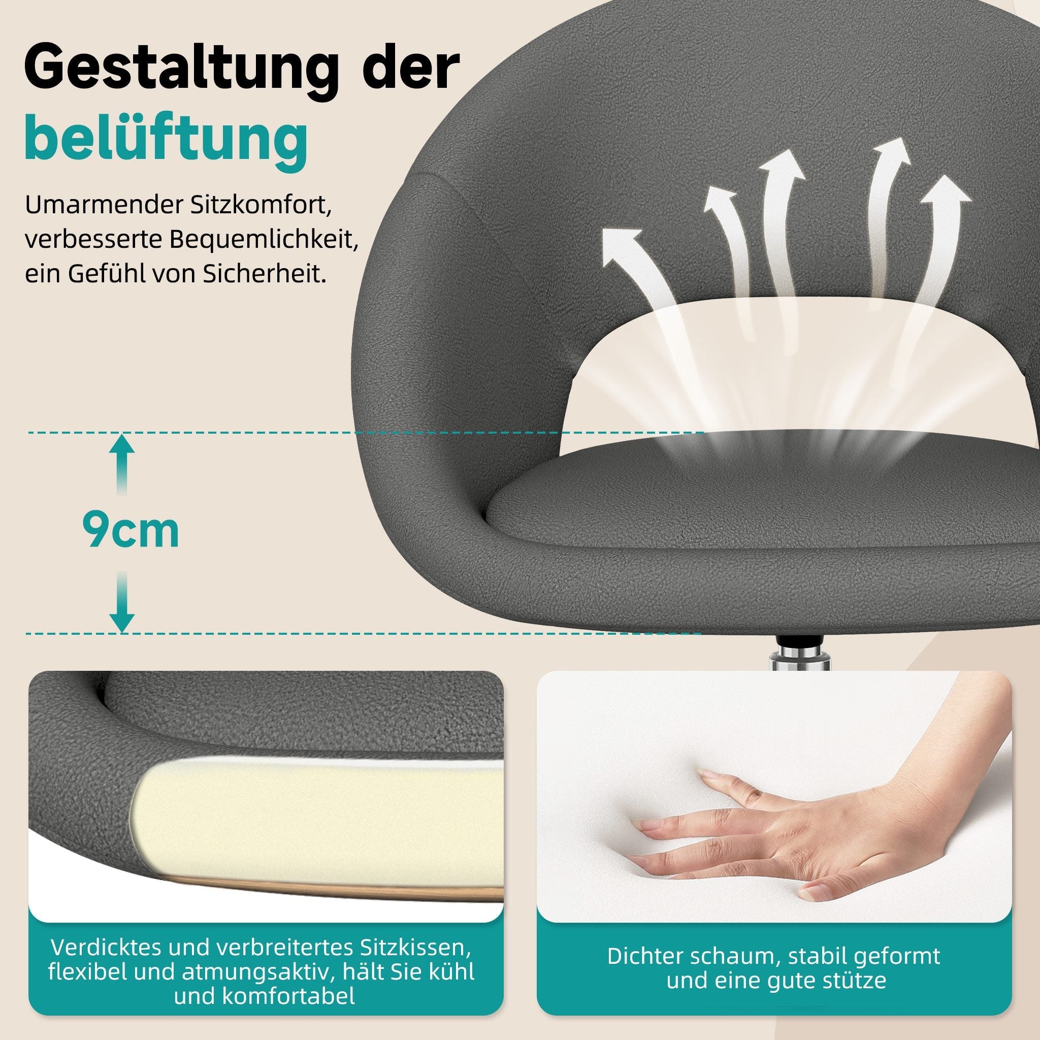 Bürostuhl Schminkstuhl,Homeoffice Stuhl mit Armlehnen,Drehstuhl mit Rrollen
