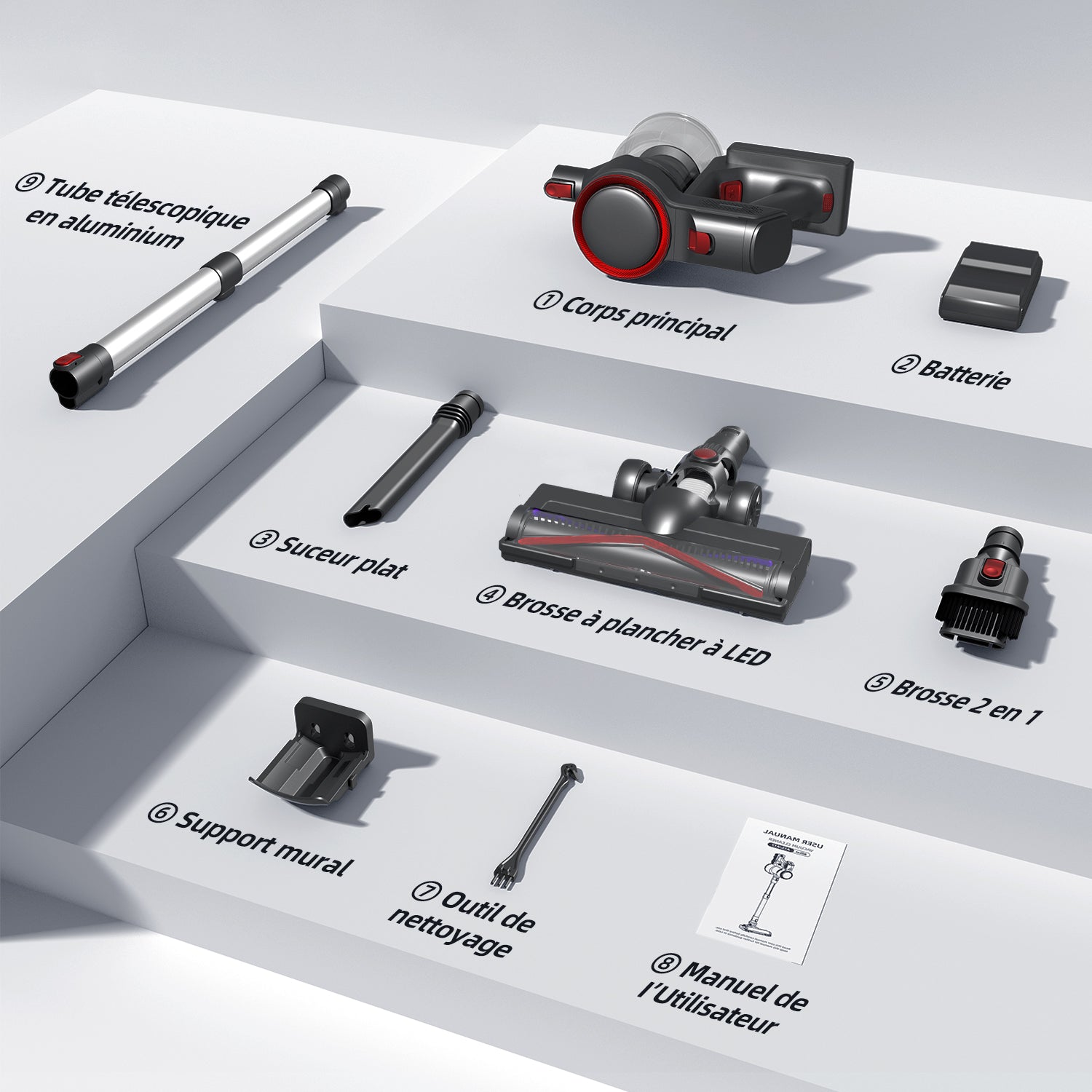Akku-Hand-und Stielstaubsauger Akku Staubsauger, 55000Pa Kabelloser Staubsauger,Akku-Stielstaubsauger