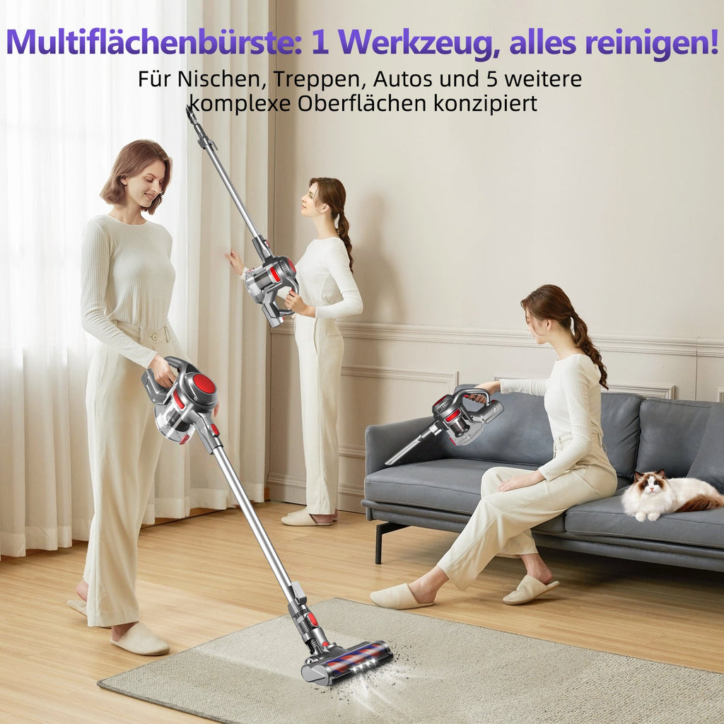 Akku-Hand-und Stielstaubsauger Akku Staubsauger, Staubsauger Kabellos 37000Pa/50Min/1.6L mit 4 HEPA