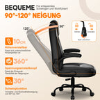 Chaise de bureau ergonomique, en cuir synthétique, accoudoirs rabattables à 90°