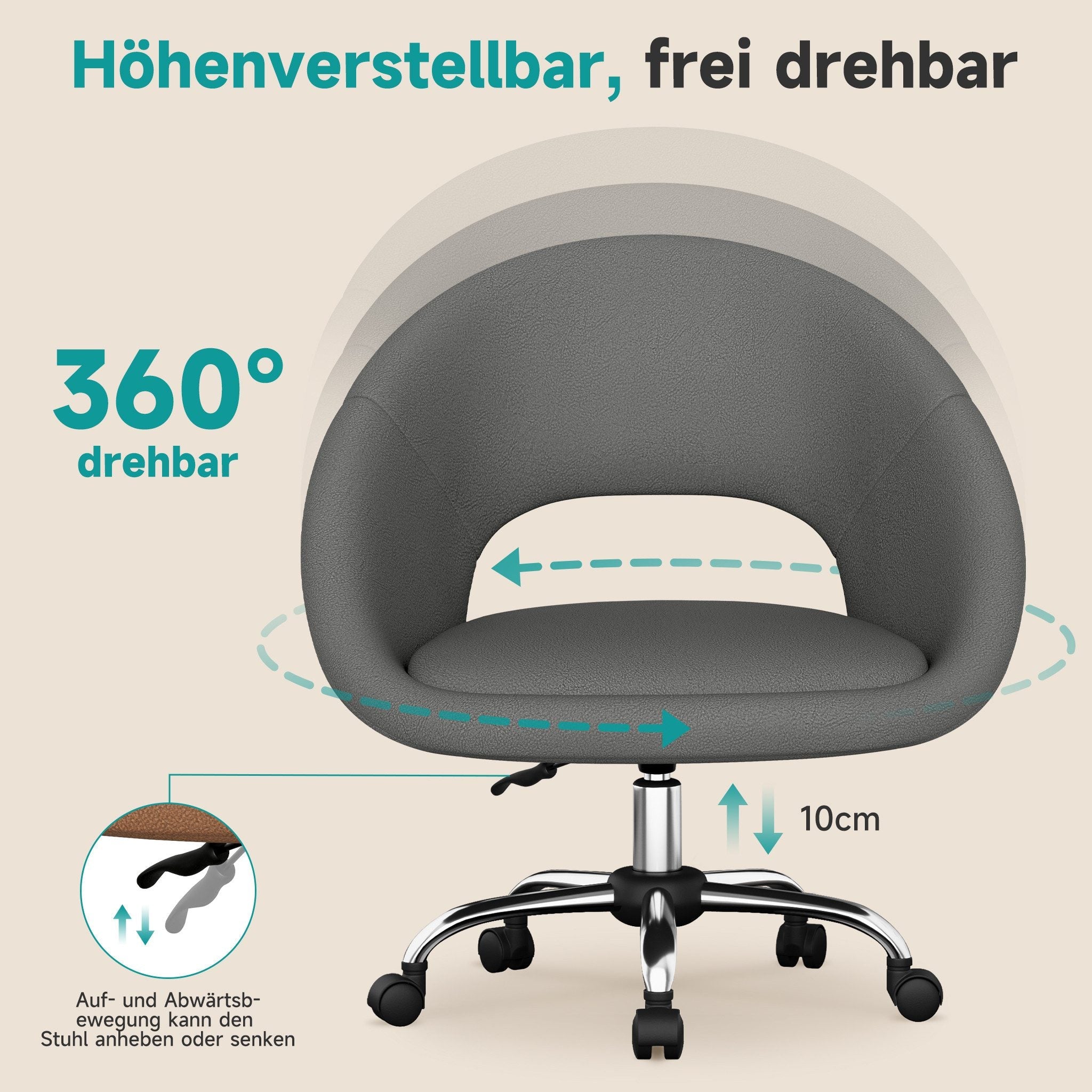 Bürostuhl Schminkstuhl,Homeoffice Stuhl mit Armlehnen,Drehstuhl mit Rrollen