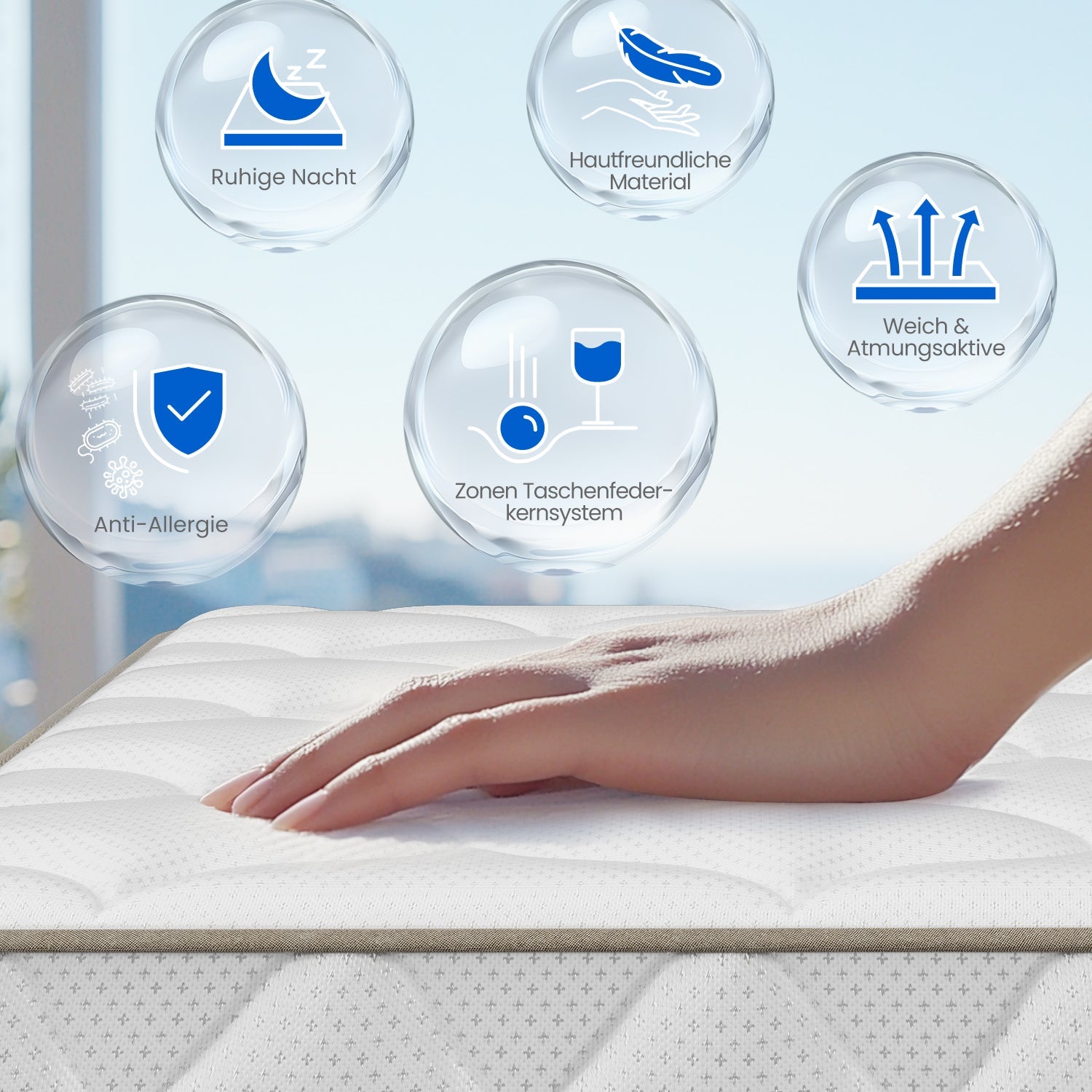 Taschenfederkernmatratze Matratze mit Spannbettlaken, orthopädische 7-Zonen Federkernmatratze