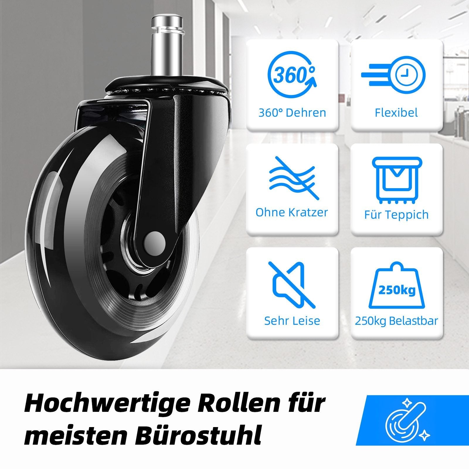 Lenkrolle Rollen 5er-Set, Rollen für Bürostühle