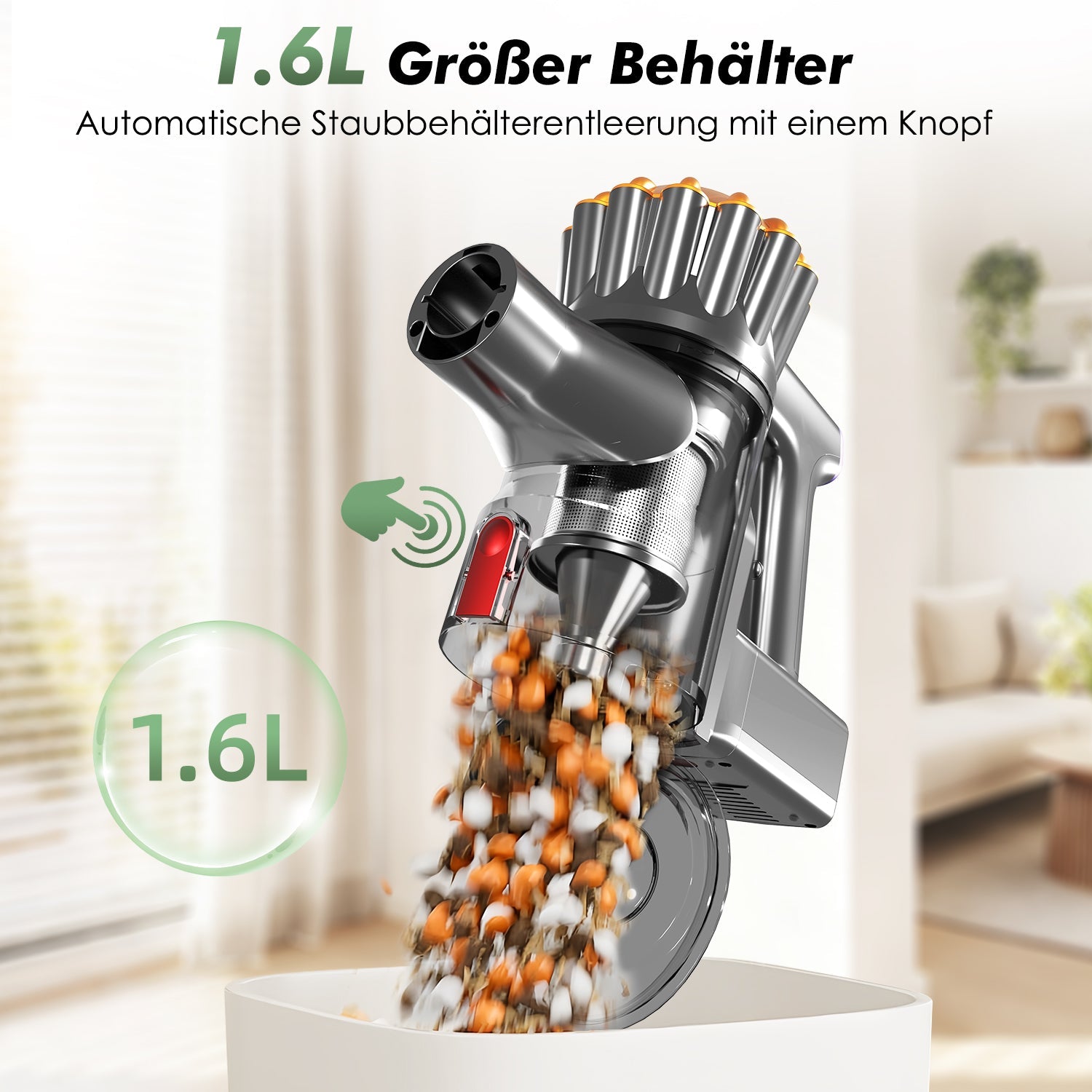 Akku-Hand-und Stielstaubsauger Akku Staubsauger 50000Pa/50min/1,6L,Staubsauger kabellos