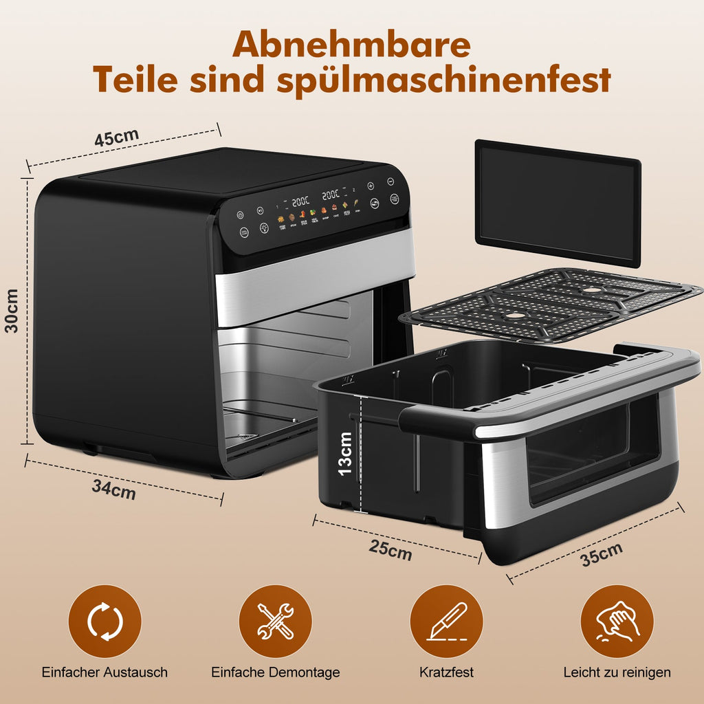 Heißluftfritteuse Dual Zone Heißluftfritteuse, 10L Airfryer mit herausnehmbarem Trenner, 2 Gestelle, Heißluftfritteuse 2 kammern, 8 Kochfunktionen