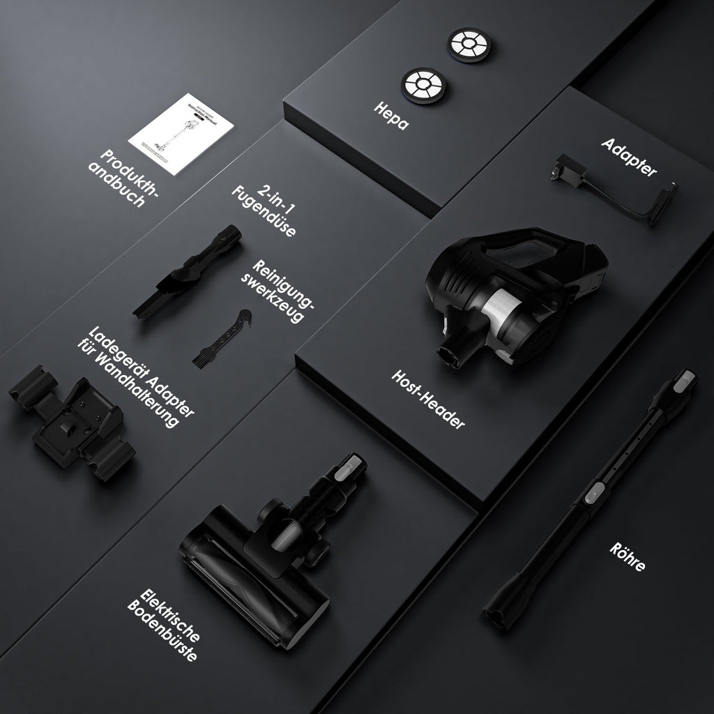 Akku-Hand-und Stielstaubsauger mit Smart LED-Anzeige, 30000Pa/50min, Staubsauger kabellos mit 6-Schicht-Filtration und 8-Kegel-Zyklon