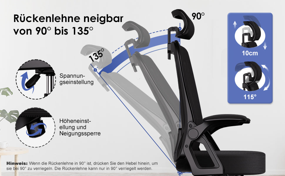 Bürostuhl Ergonomischer Bürostuhl mit klappbaren Armlehnen und Rückenlehnen