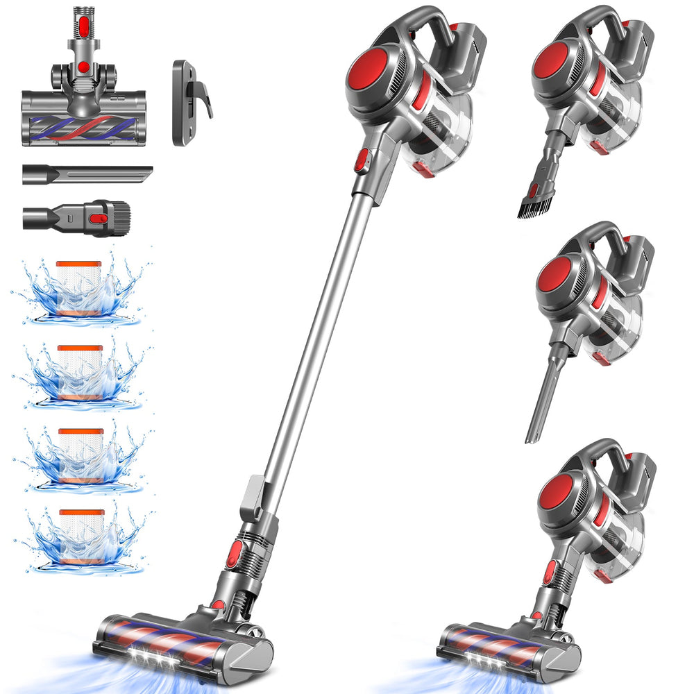 Akku-Hand-und Stielstaubsauger Akku Staubsauger, Staubsauger Kabellos 37000Pa/50Min/1.6L mit 4 HEPA