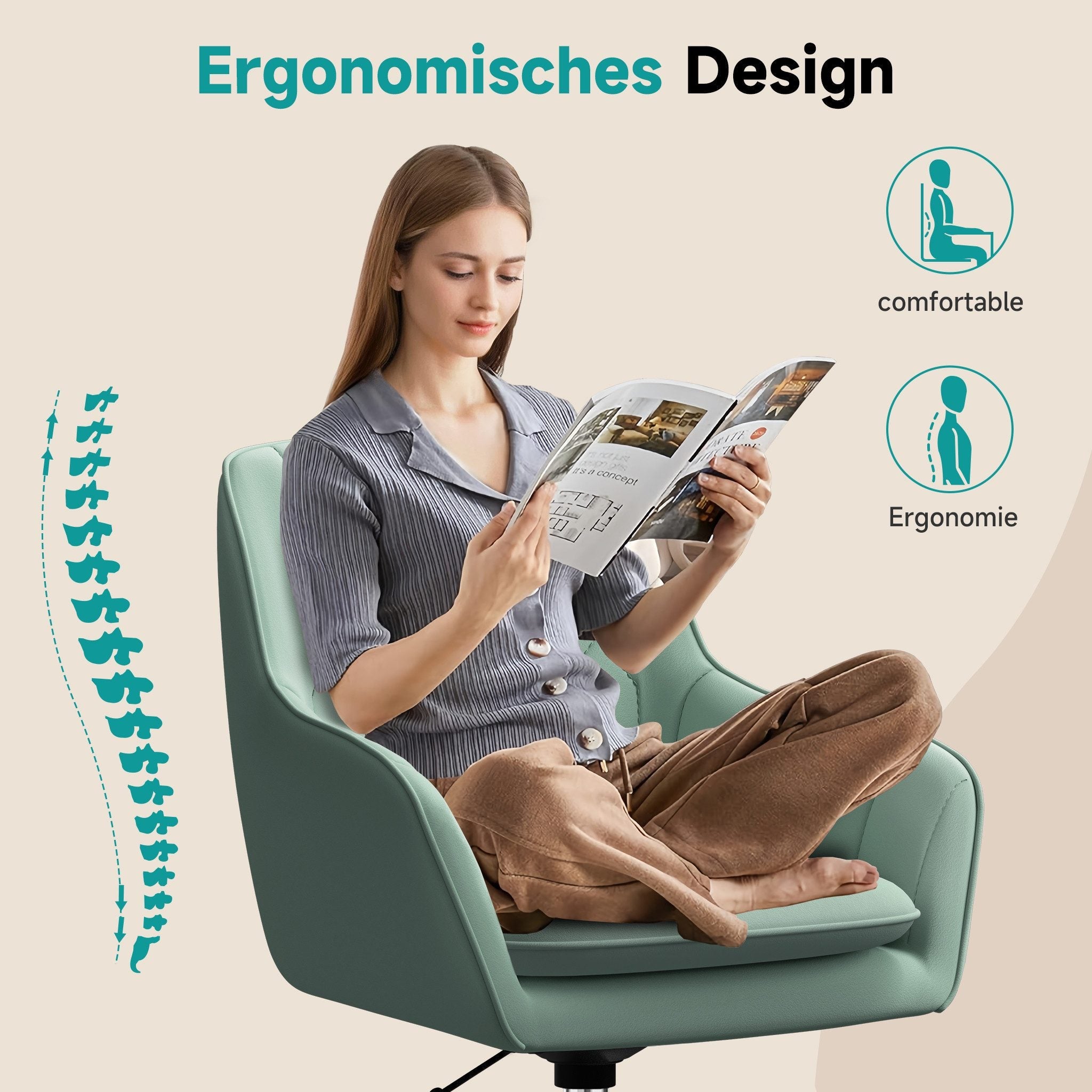 Bürostuhl Homeoffice Stuhl,Schminkstuhl mit Armlehnen und Rollen