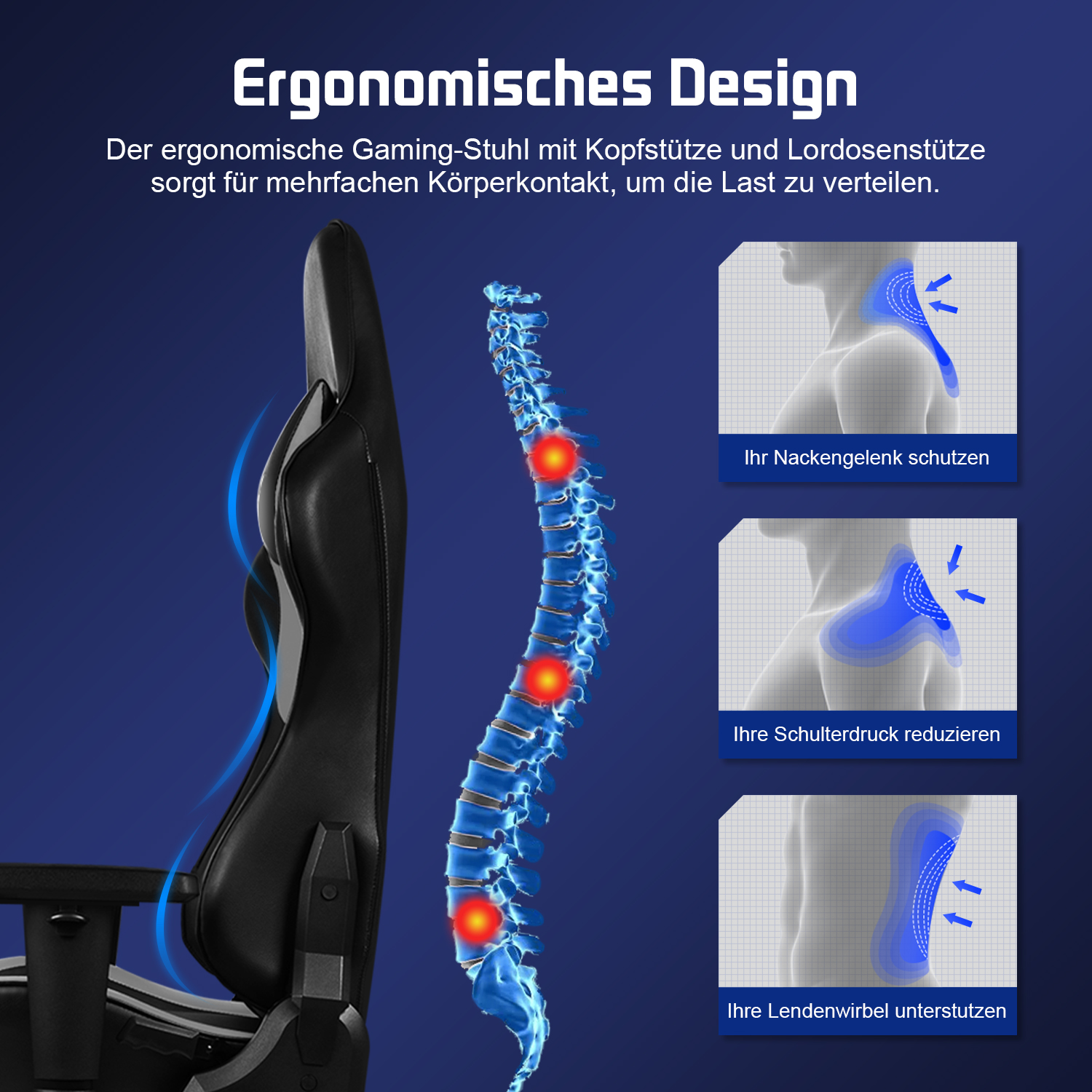 BY038 - Gaming Stuhl, Bürostuhl Ergonomisch mit verstellbare Lendenkissen 5 BY038 1