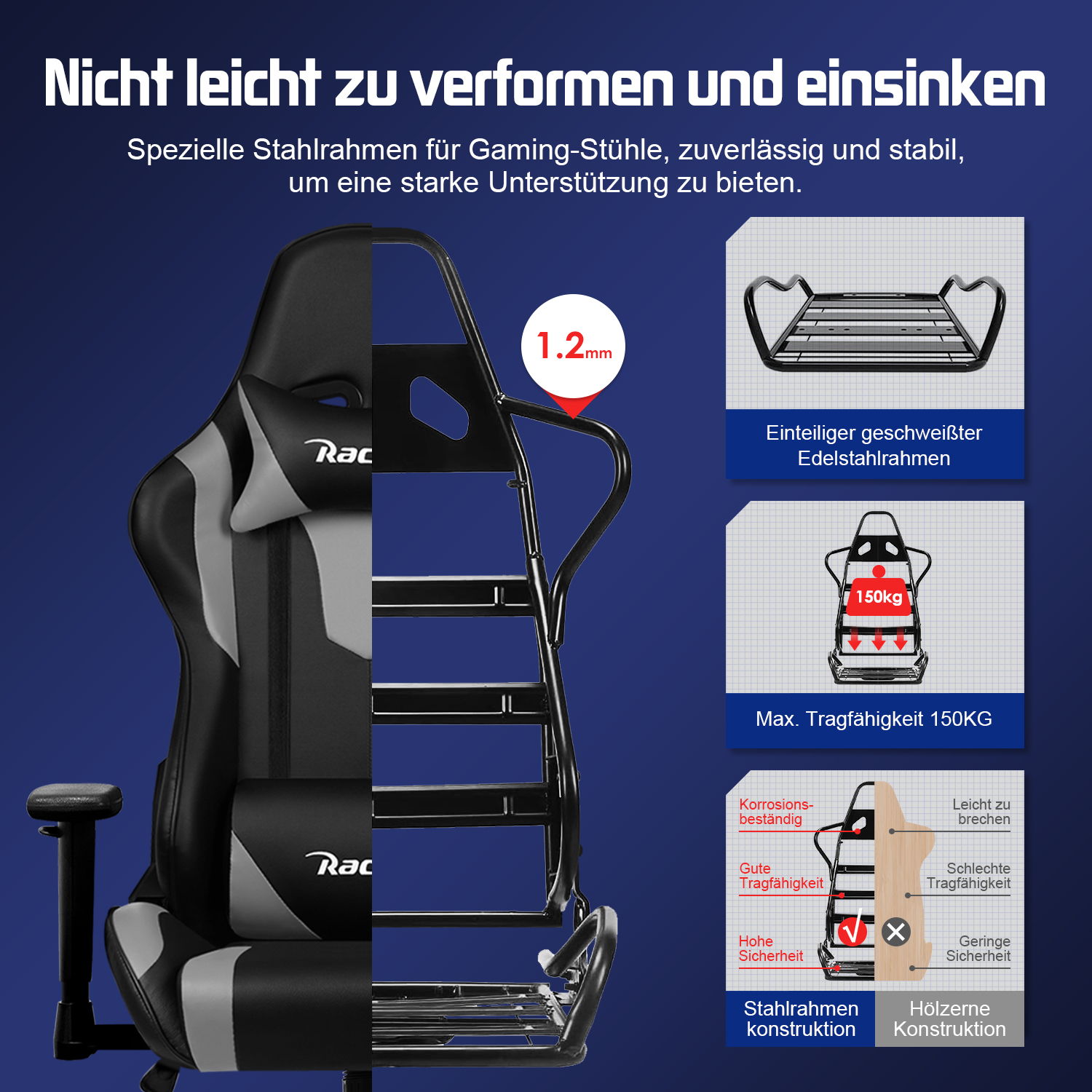 BY038 - Gaming Stuhl, Bürostuhl Ergonomisch mit verstellbare Lendenkissen 6 BY038 2