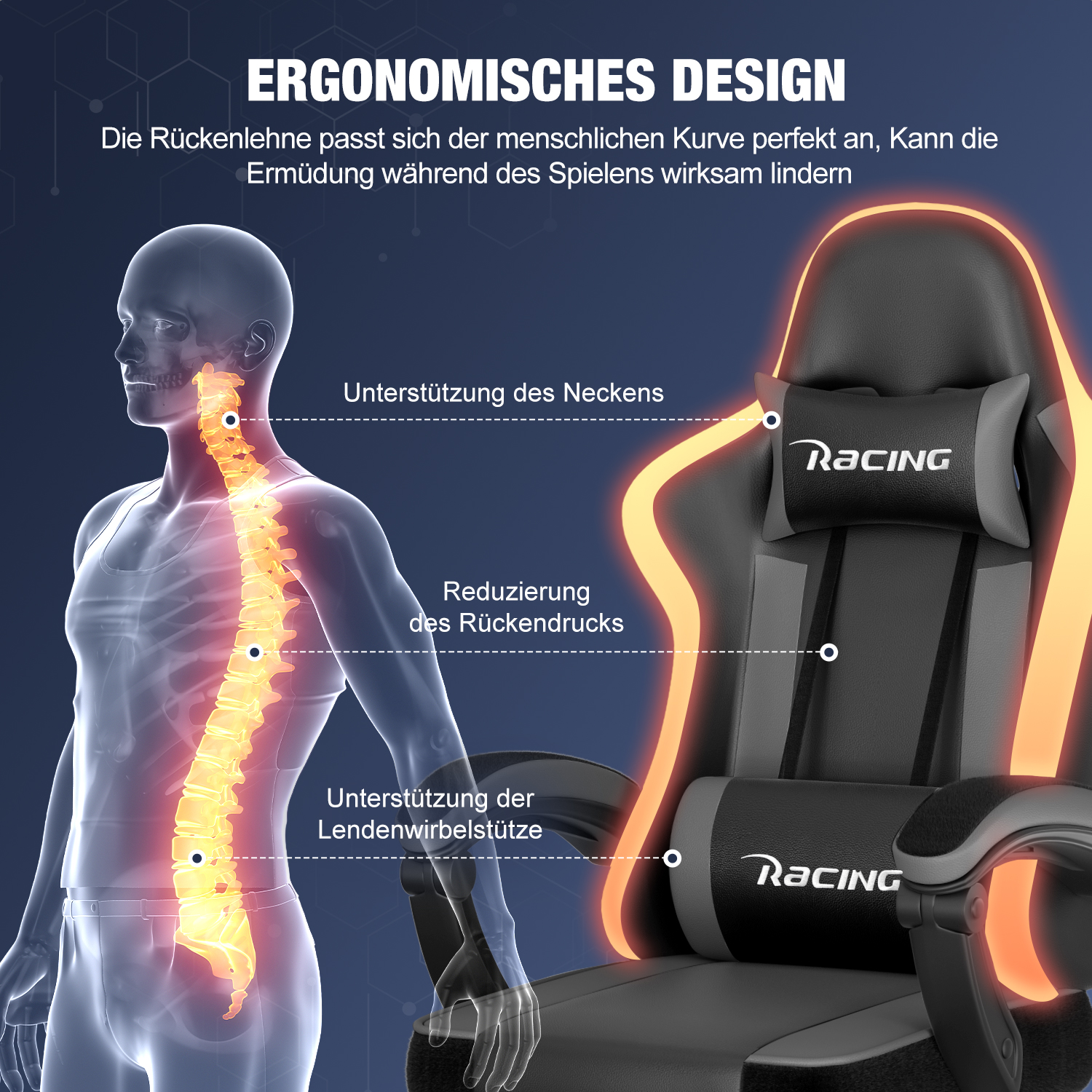 DC201 - Gaming-Stuhl Gaming Stuhl, Bürostuhl Ergonomisch 6 DC201 2