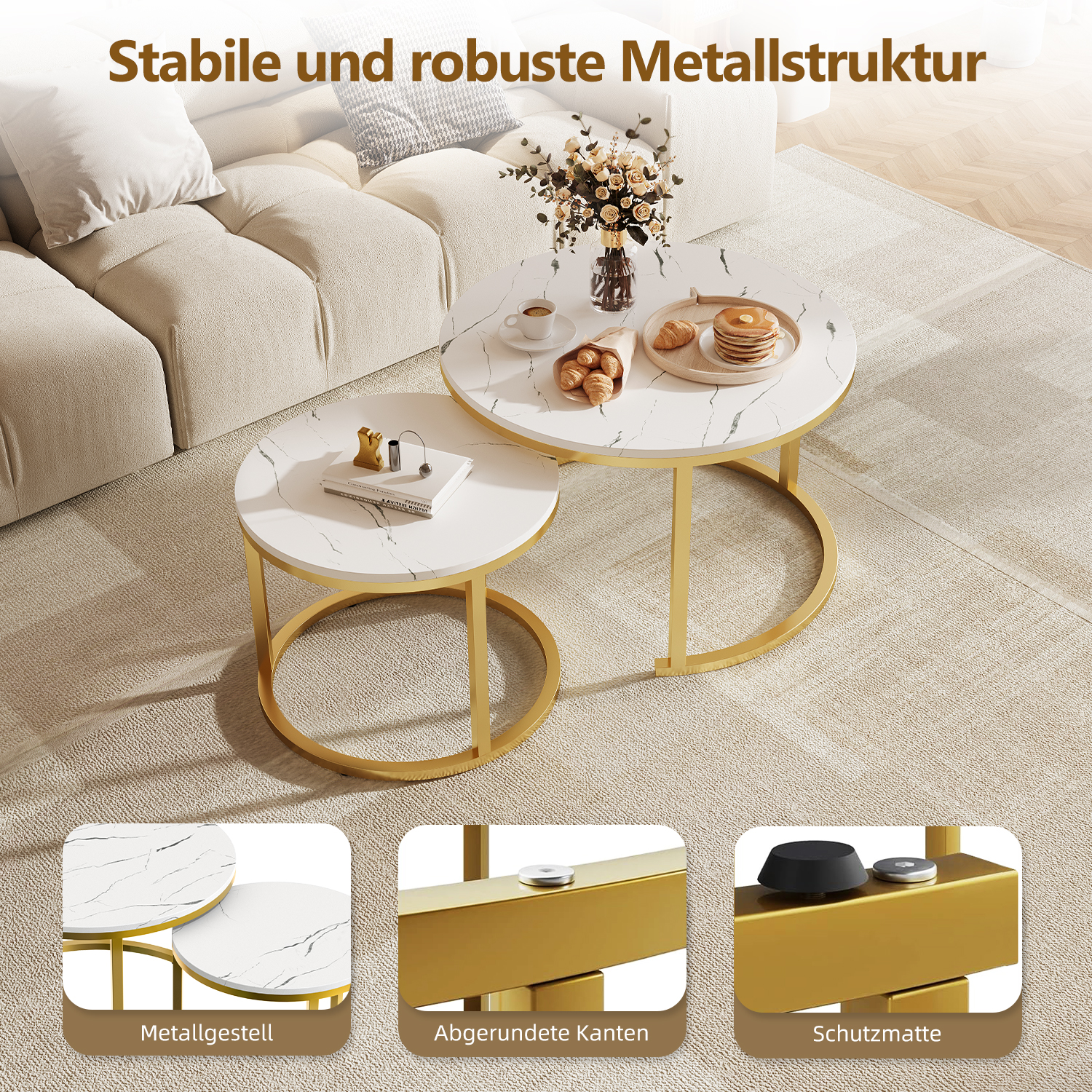 YN362 - Couchtisch Couchtisch 2er Set mit Marmormuster, Beistelltisch 6 YN362 2