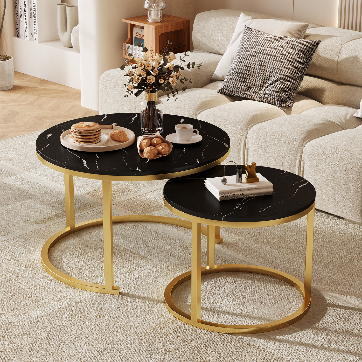 YN364 - Couchtisch 2er Set mit Marmormuster, Beistelltisch 5 YN364 1