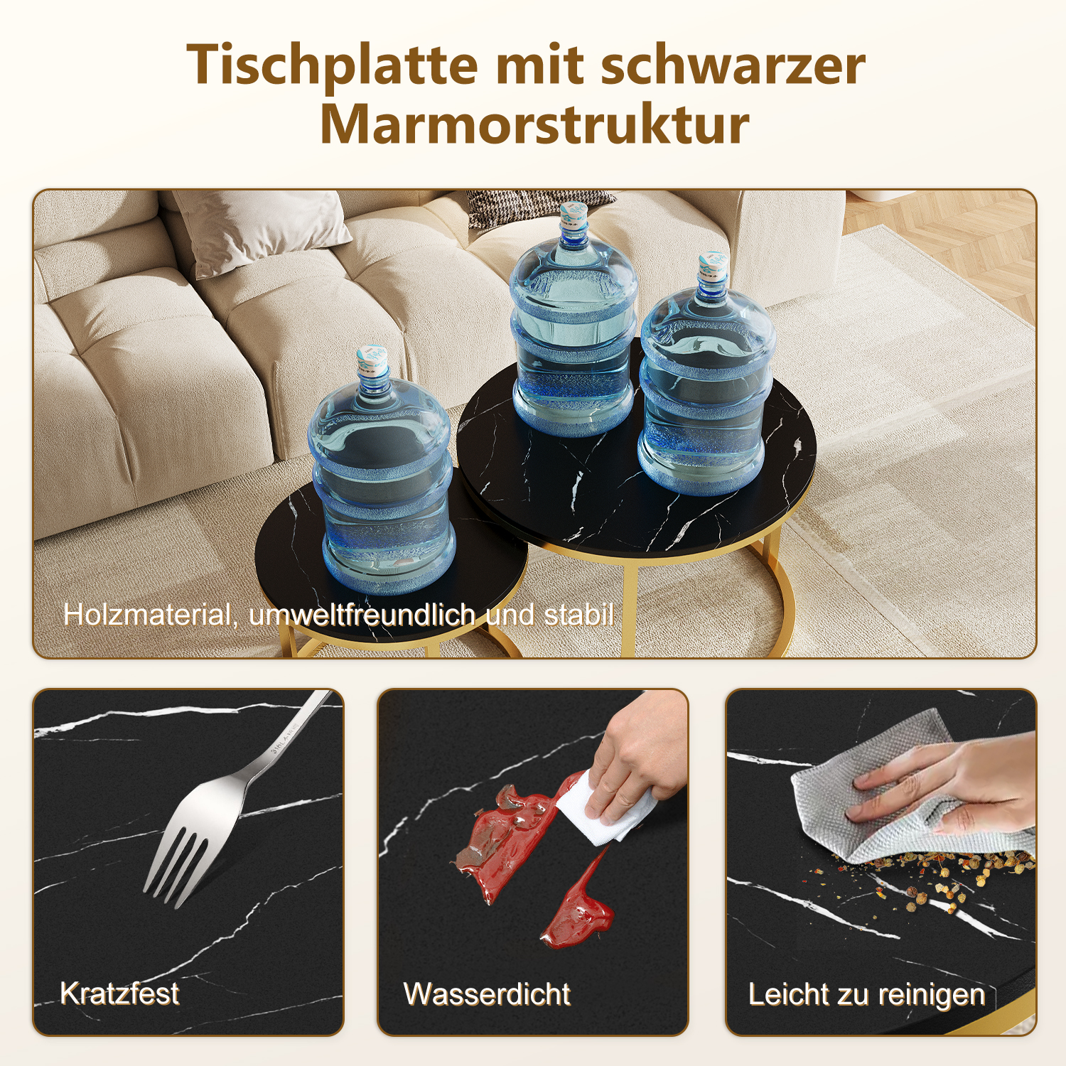 YN364 - Couchtisch 2er Set mit Marmormuster, Beistelltisch 6 YN364 2