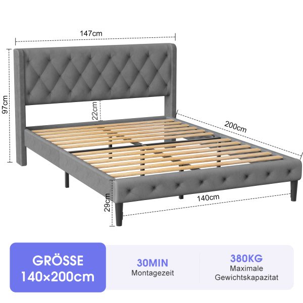 SL329 - Polsterbett Polsterbett Bett 140x200 mit Lattenrost – Bild 2
