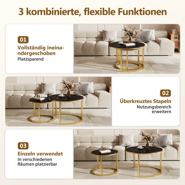 YN364 - Couchtisch 2er Set mit Marmormuster, Beistelltisch – Bild 2