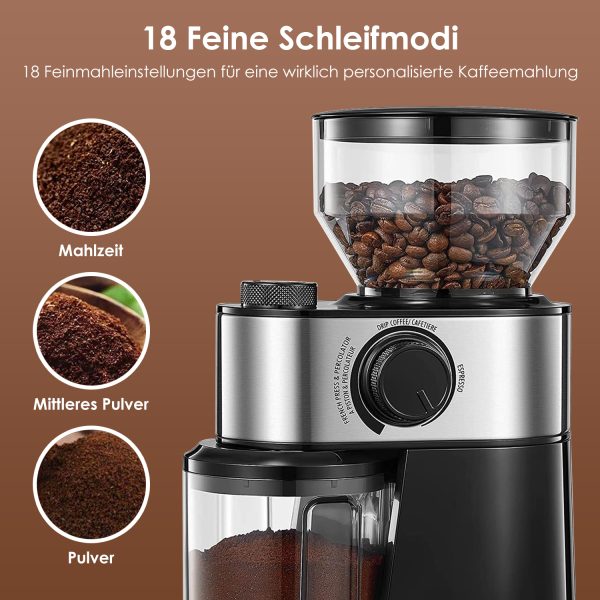 MD01 - Mahlgrad einstellbar von grob bis fein, 2-12 Portionen, Füllmenge Bohnenbehälter 250g – Bild 4