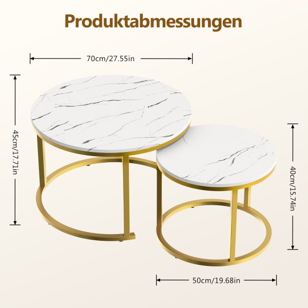 YN362 - Couchtisch Couchtisch 2er Set mit Marmormuster, Beistelltisch – Bild 3
