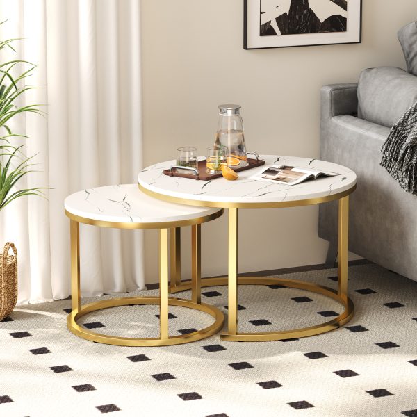 YN362 - Couchtisch Couchtisch 2er Set mit Marmormuster, Beistelltisch – Bild 4