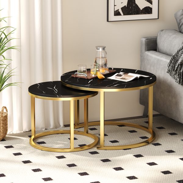 YN364 - Couchtisch 2er Set mit Marmormuster, Beistelltisch – Bild 4